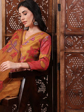 Women Mustard Silk Blend Floral Printed Straight Kurta Trouser With Dupatta-PKSKD2548YLW